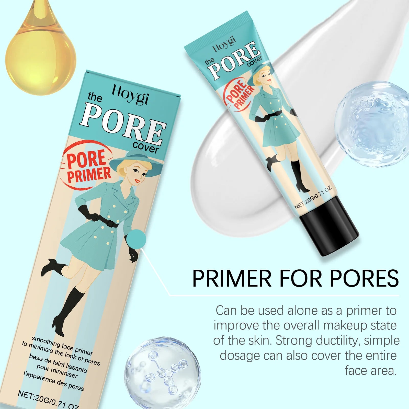 Hoygi Face Makeup Pore Primer Moisturizing Long Lasting Non-sticky Even Skin Tone Oil Control Sweatproof Smoothing Pore Primer