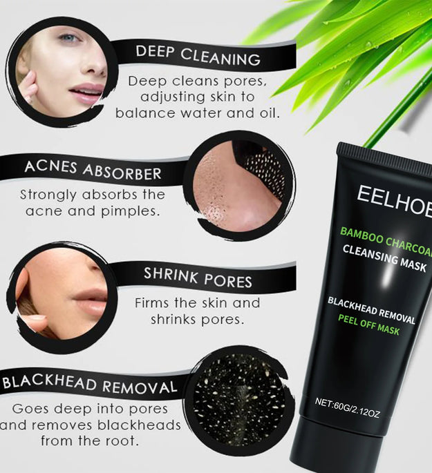 Eelhoe Bamboo Charcoal Blackhead Remover Face Mask Deep Cleansing Pores Shrink Nourishing Acne Treatment Face Peel Off Mask