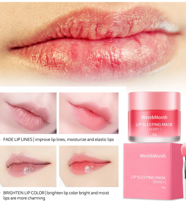 West&Month 20g Moisturizing Lip Sleeping Mask Night Sleep Maintenance Nourish Fade Lip Lines Remove Dead Skin Repairing Lip Balm