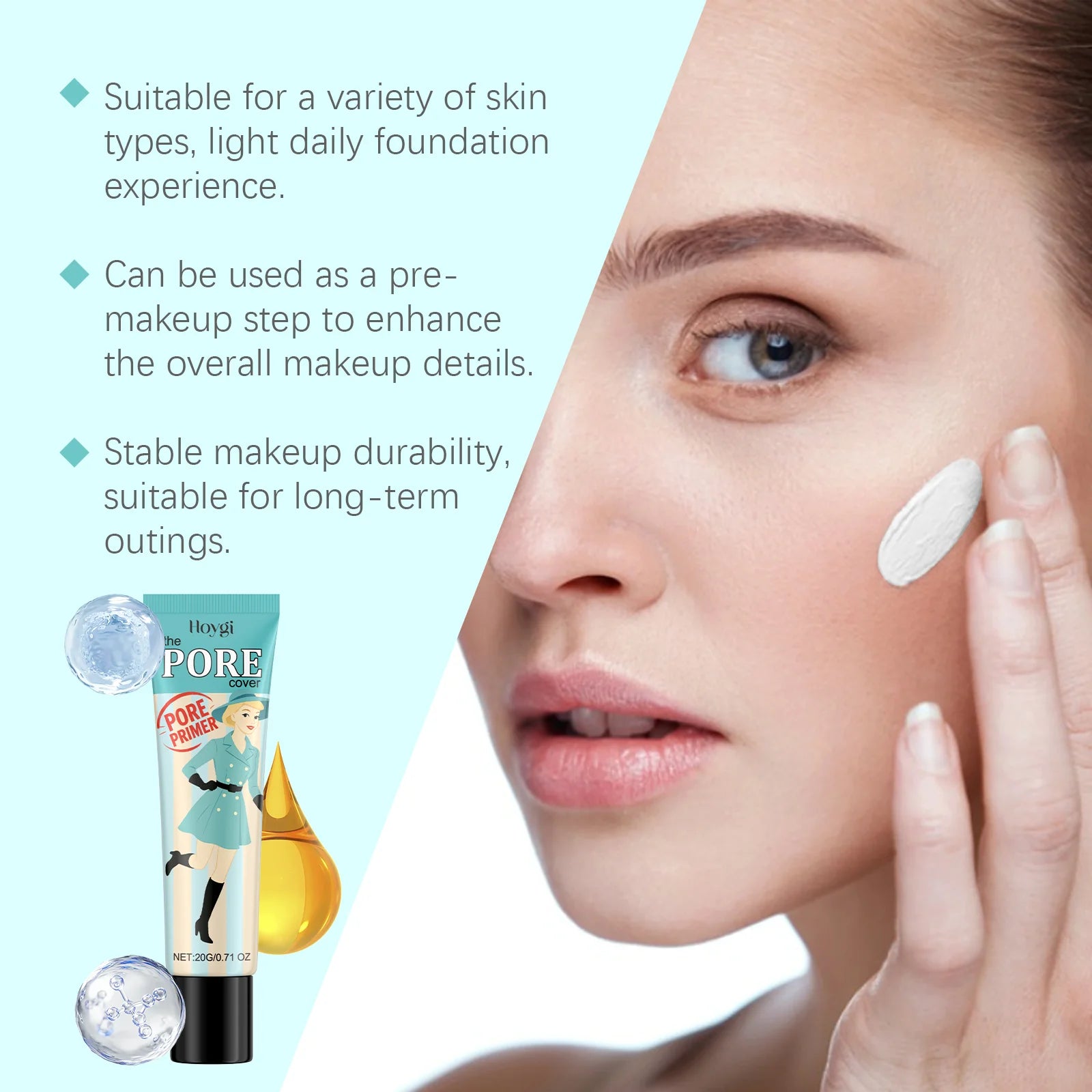 Hoygi Face Makeup Pore Primer Moisturizing Long Lasting Non-sticky Even Skin Tone Oil Control Sweatproof Smoothing Pore Primer