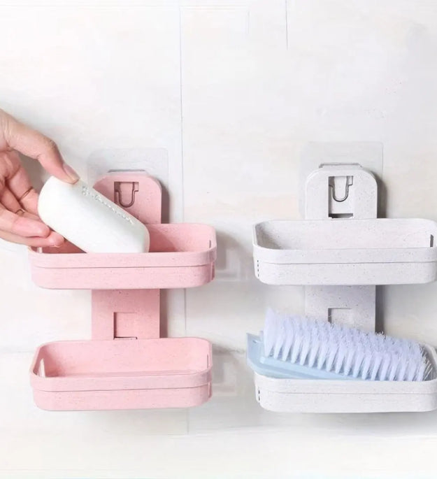 1Set Soap Holder, Strong Adhesive Double Layer Soap Dish, Removable Drill - Shower Soap Holder Shower, Bathroom, Bathtub