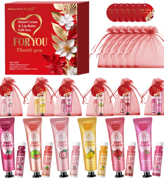 24PCS/box bulk Lip balm bulk Hand cream bulk Red thank you card and red gauze bag Newlywed Thank you gifts to guests Christmas N