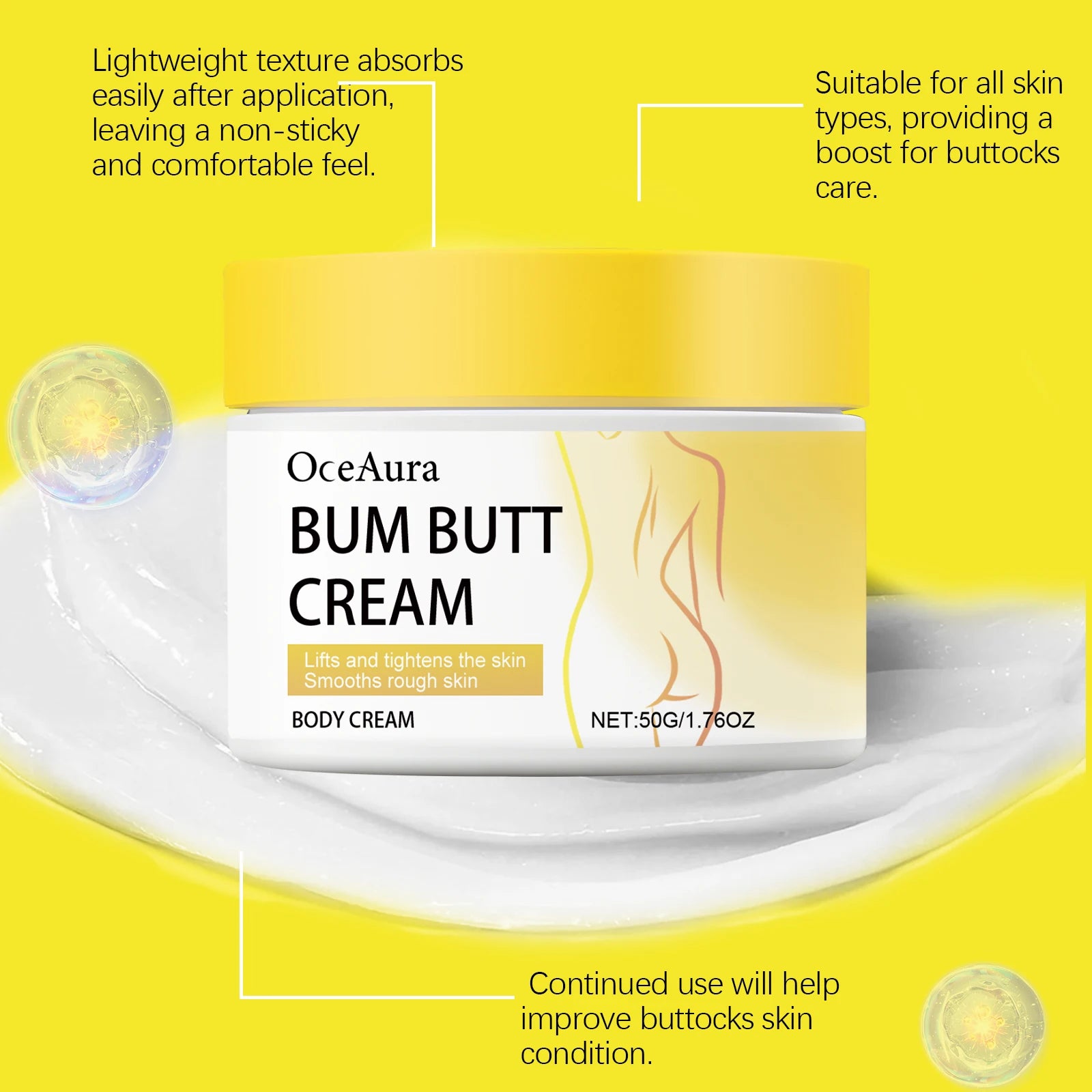 Oceaura Butt Care Cream Moisturizing Skin Reduce Dryness Enhance Smoothness Lifting Tighten Improve Skin Texture Shaping Cream