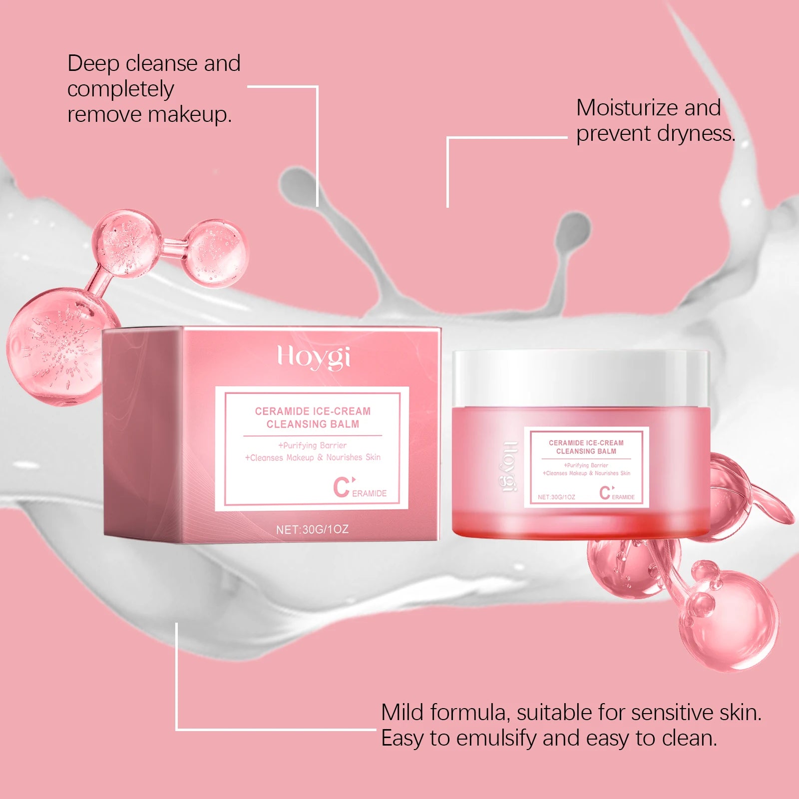 Hoygi Face Makeup Remover Balm Moisturizing Skin No Tight Non-irritating Purifying Pores Shrinking Refreshing Eyes and Lip Clean