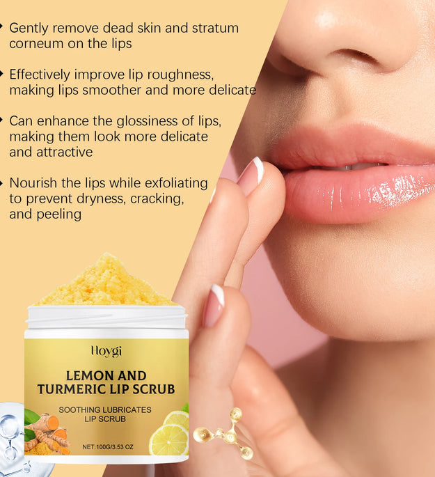 Hoygi 100g Turmeric Lemon Lip Scrub Moisturizing Lip Care Gentle Exfoliating Plumping Remove Dead Skin Nourish Chapped Lip Scrub