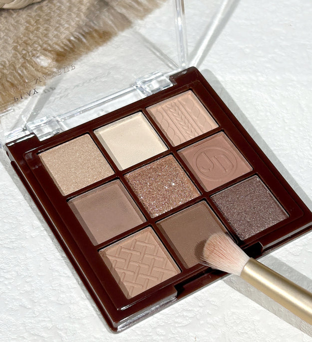 Chocolate Warm Brown Earth Palette - 9 Shades Matte Orange Brown Pearlescent Glitter Illuminating Wear Eyeshadow
