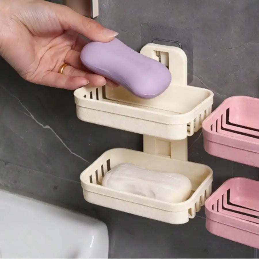 1Set Soap Holder, Strong Adhesive Double Layer Soap Dish, Removable Drill - Shower Soap Holder Shower, Bathroom, Bathtub