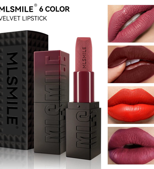 6-Color Embossed Matte Lipstick, Easy to Apply, Moisturizing and Natural Finish Long-Lasting Smooth Texture for Soft and Elegant