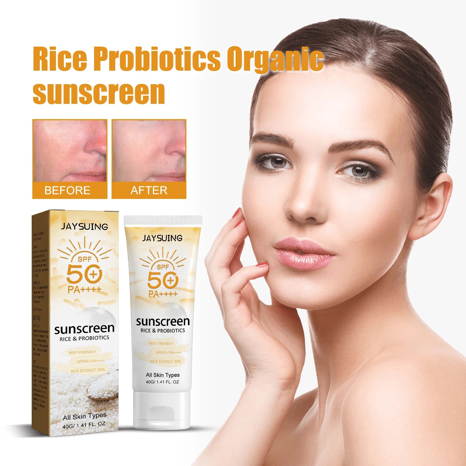 Jaysuing 40g Summer Probiotic Organic Sunscreen Outdoor Isolation Uv Protection Spf 50 Moisturizing Whiten Skin Body Sunblock