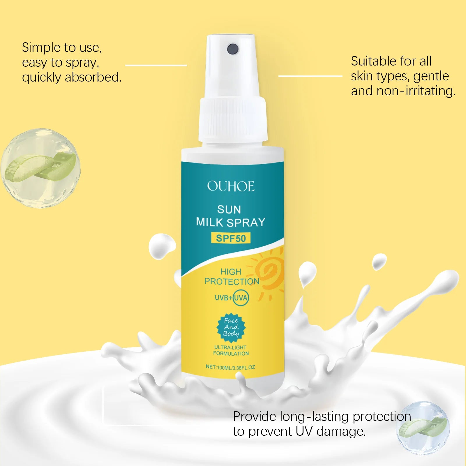 Anti UV Sunscreen Spray Prevent Sunburn High Isolation Waterproof Sweat Proof Fast Absorbe Moisturizing Protection for Skin Care