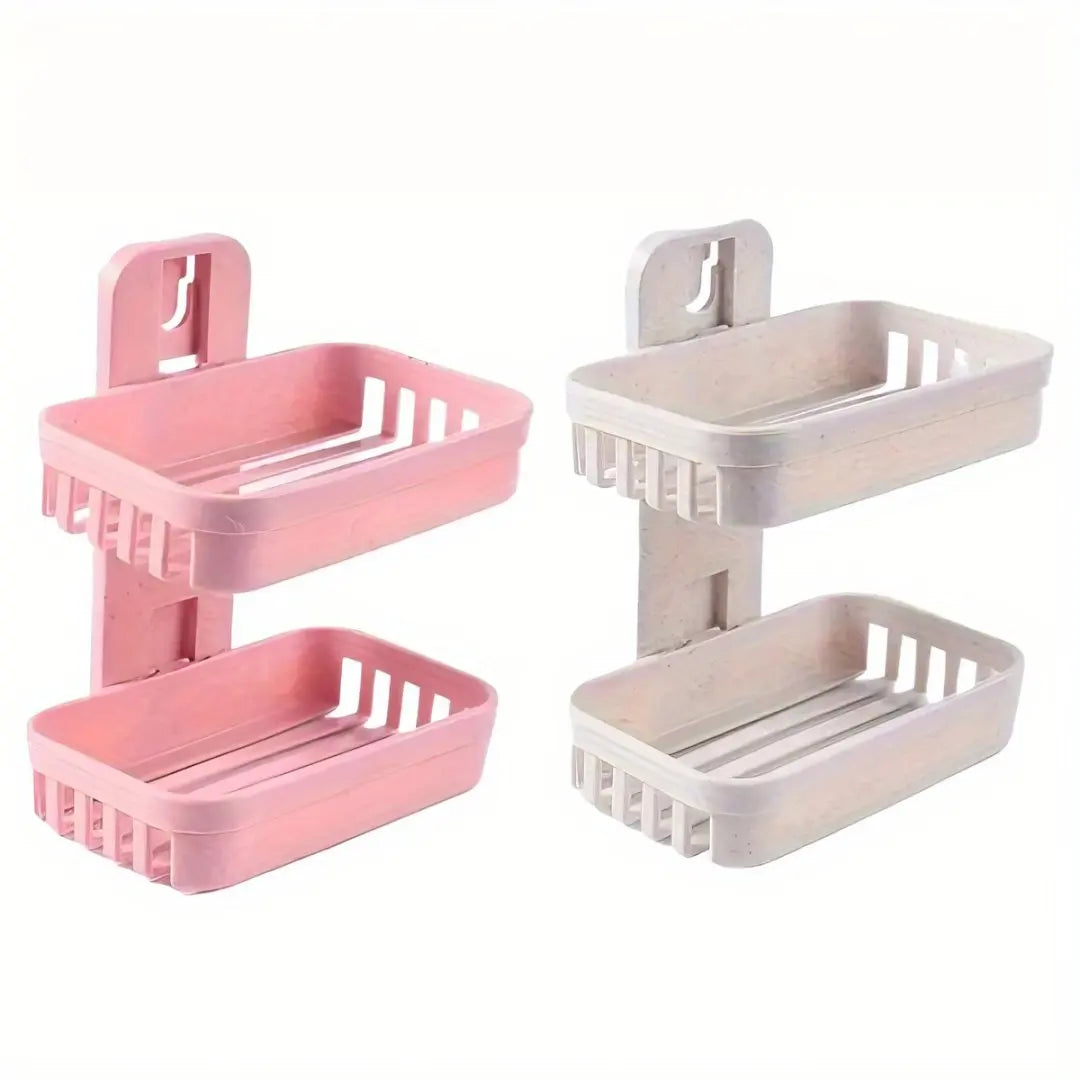 1Set Soap Holder, Strong Adhesive Double Layer Soap Dish, Removable Drill - Shower Soap Holder Shower, Bathroom, Bathtub