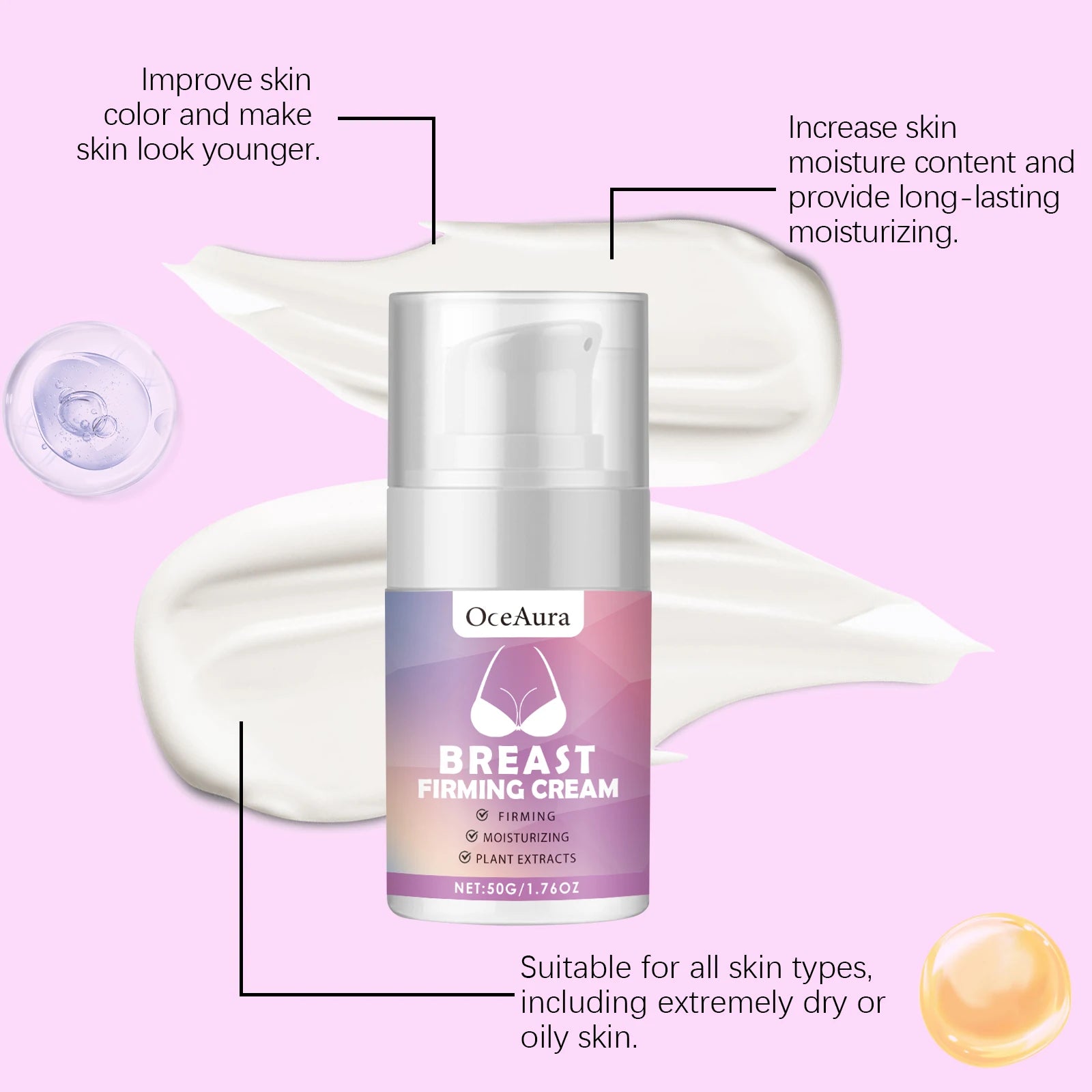 Oceaura Breast Firming Cream Nourishing Reduce Sagging Anti-wrinkle Lifting Quick Absorbed Massage Tightening Breast Lotion