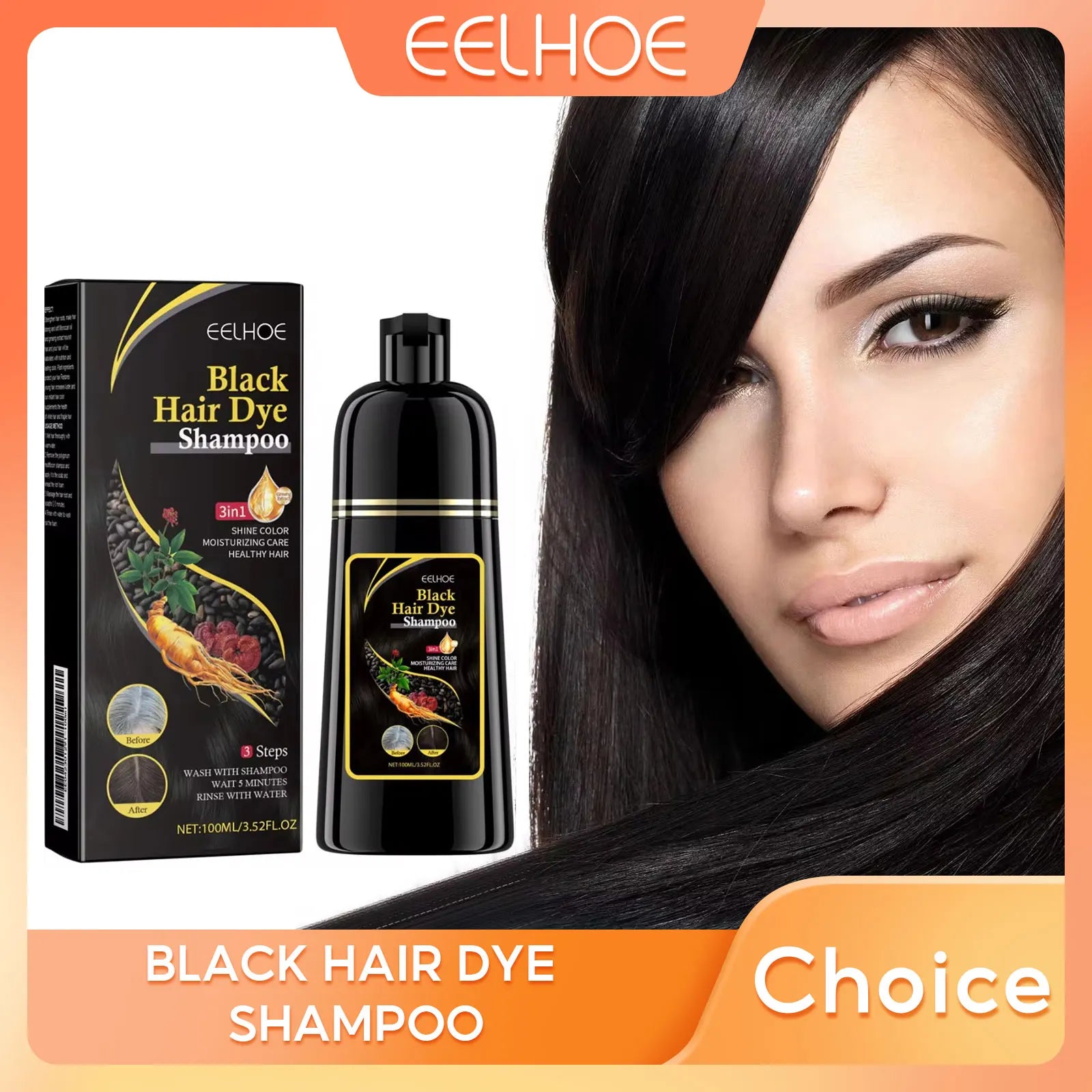 EELHOE 3-in-1 Hair Dye Shampoo to Darken Hair Cleaning Hair Color Shampoo Polygonum Multiflorum Growth of Hair Dye Shampoo 500ml - BlissFully