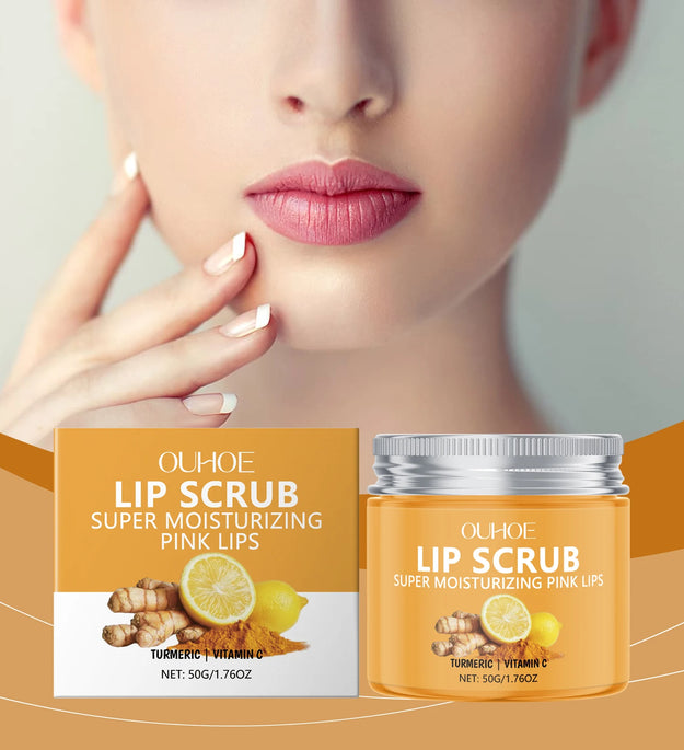 Ouhoe 50g Turmeric Lip Scrub Moisturizing Clean Dead Skin Exfoliating Plumping Lip Improve Dry Anti Crack Nourishing Lip Scrub
