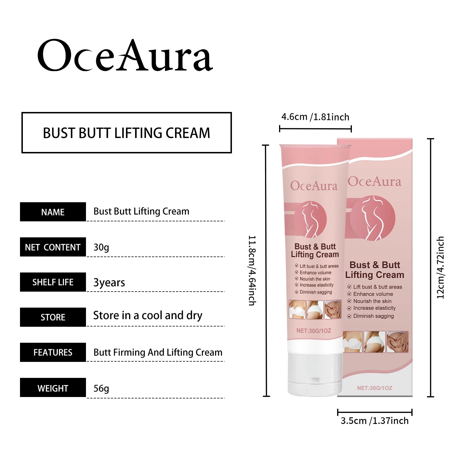 Oceaura Moisturizing Body Cream Breast and Butt Care Firming Lifting Smoothing Skin Non-sticky Shaping Body Tightening Cream