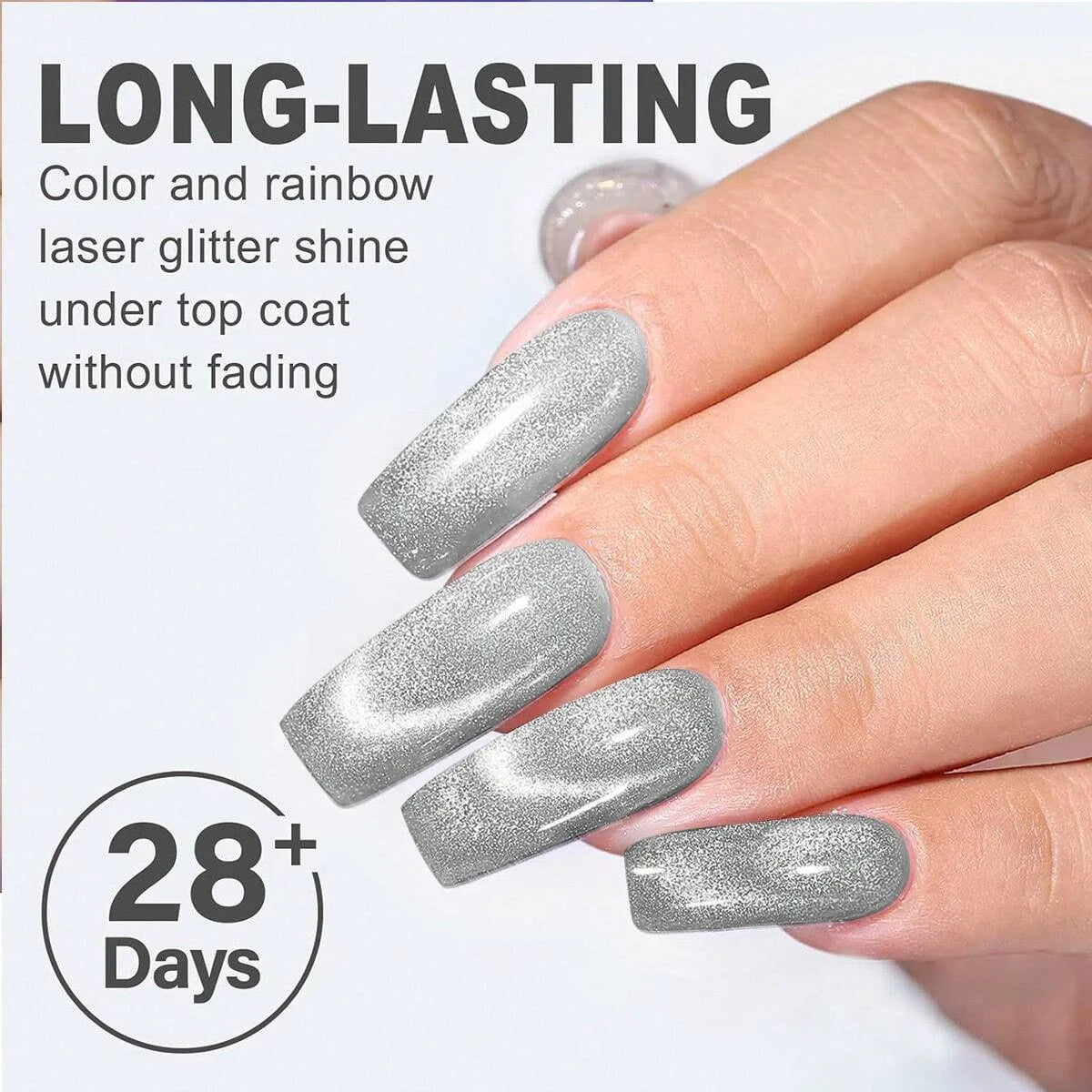 6pc Glitter Cat Magnetic Nail Gel Polish Set Cat Eye Holographic Reflective Semi Permanent UV Gel Soak Off Sparkling Nail Art