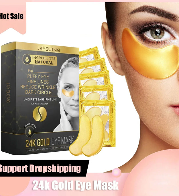 24k Gold Collagen Eye Mask Anti Wrinkle Fade Fine Line Remove Eye Bag Puffiness Dark Circles Fat Granules Moisturizing Skin Care