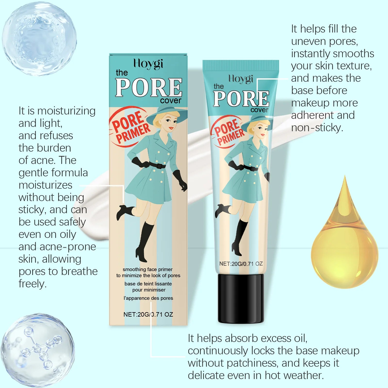 Hoygi Face Makeup Pore Primer Moisturizing Long Lasting Non-sticky Even Skin Tone Oil Control Sweatproof Smoothing Pore Primer