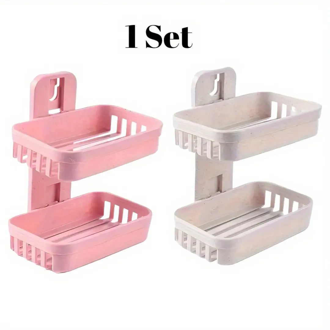 1Set Soap Holder, Strong Adhesive Double Layer Soap Dish, Removable Drill - Shower Soap Holder Shower, Bathroom, Bathtub
