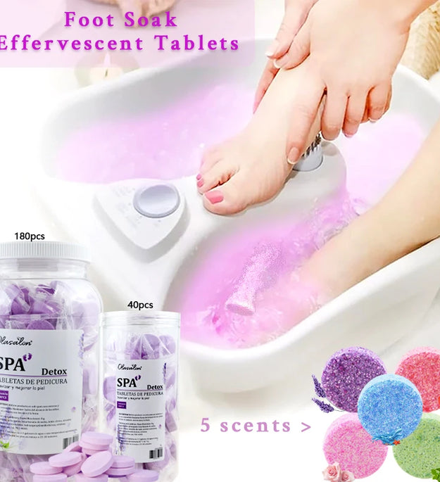 180/40pcs instant foot bath effervescent tablets essential oil bath salt spa foot care exfoliating soothing skin moisturizing