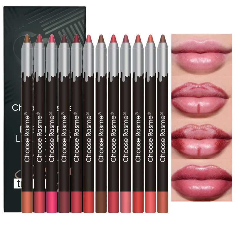12 color matte lip liner set, lipstick pen in 12 colors, gift set, durable lip makeup
