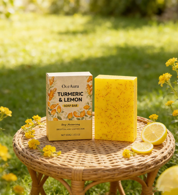 OCEAURA 100G Turmeric Lemon Soap Bar, Brightens Skin, Soothes Sun, Moisture Balance, Daily Cleansing, For All Skin Types