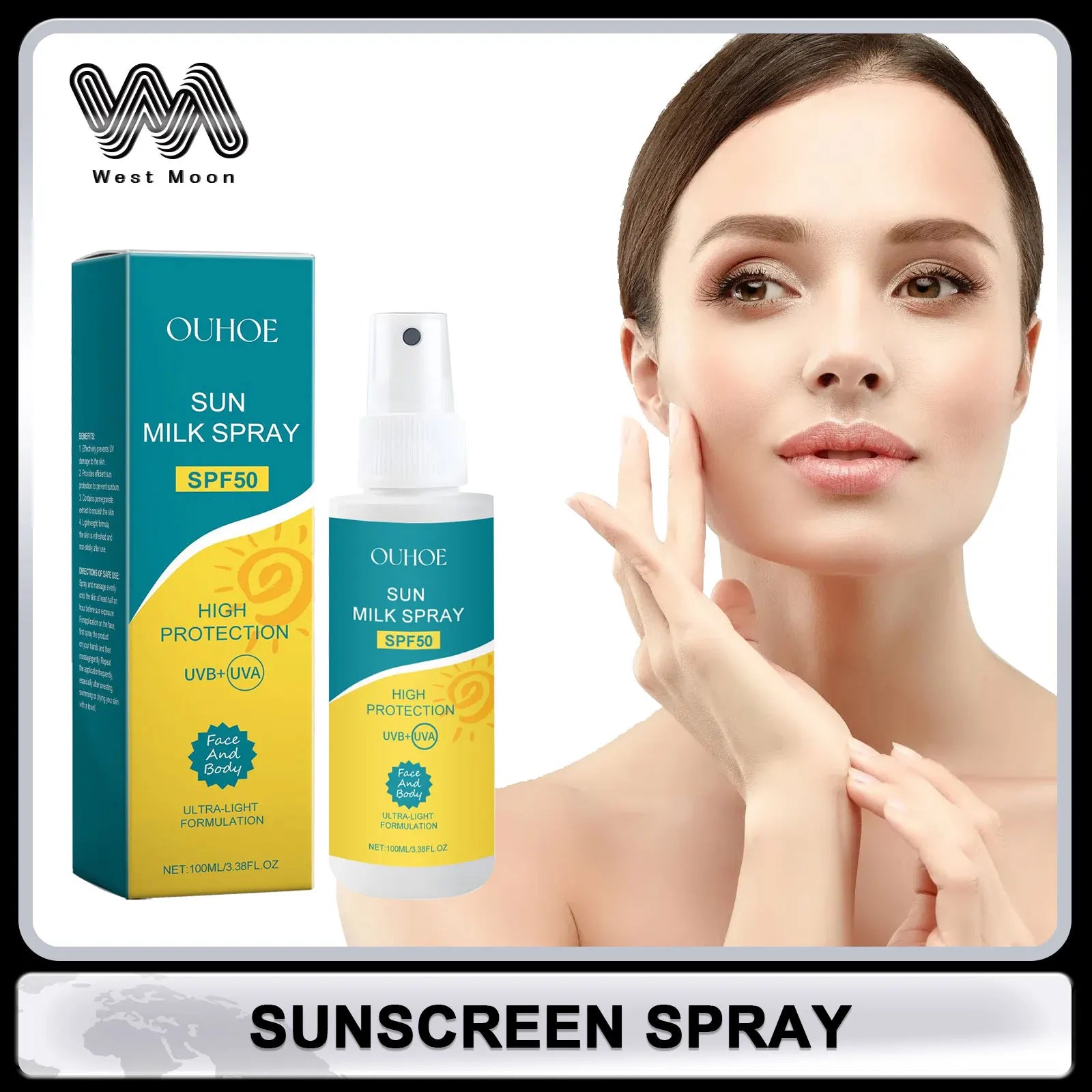 Anti UV Sunscreen Spray Prevent Sunburn High Isolation Waterproof Sweat Proof Fast Absorbe Moisturizing Protection for Skin Care