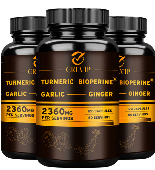 4-in-1 Turmeric Ginger Supplement - Garlic, Turmeric Root, Black Pepper - Joints, Immune Support, Digestion - 120 Capsules