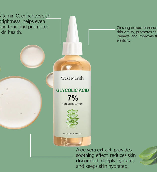 West Month 100ml 7% Glycolic Acid Skin Toner Moisturizing Lighten Wrinkles Shrink Pores Refresh Hydrate Skin Repair Facial Toner