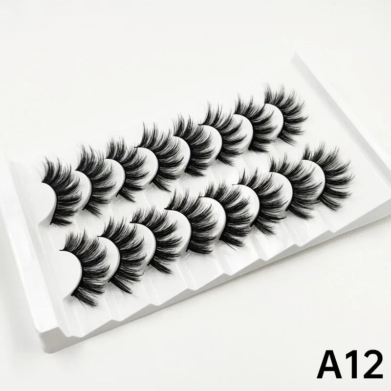 7 pairs of 25mm mink eyelashes in bulk, Russian fluffy natural false eyelashes, 8 pairs of 3D natural false eyelashes in bulk