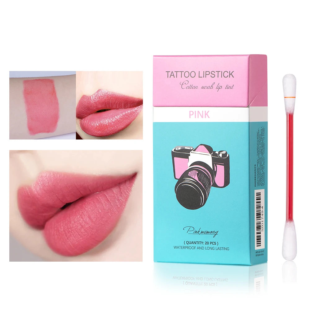 20pcs Cigarette Cotton Swab Lipstick Tattoo Lipstick Non-Stick Long-Lasting Waterproof and Kiss-proof Lip Durable Lip Stain Set