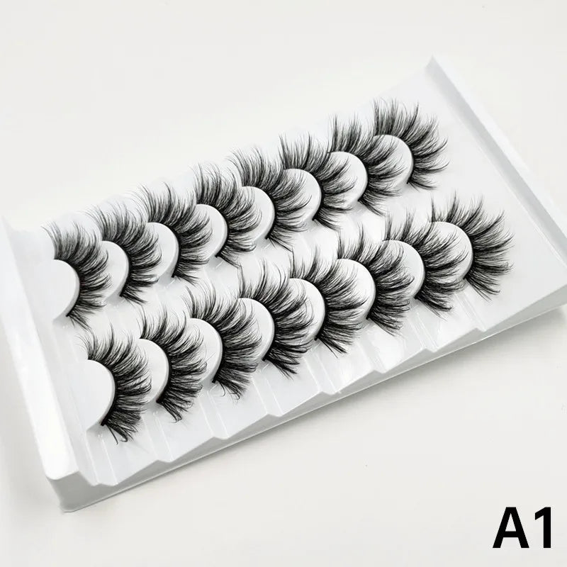 7 pairs of 25mm mink eyelashes in bulk, Russian fluffy natural false eyelashes, 8 pairs of 3D natural false eyelashes in bulk