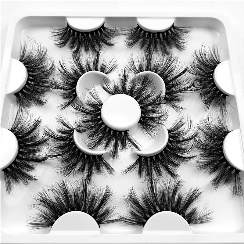 7 pairs of 25mm mink eyelashes in bulk, Russian fluffy natural false eyelashes, 8 pairs of 3D natural false eyelashes in bulk