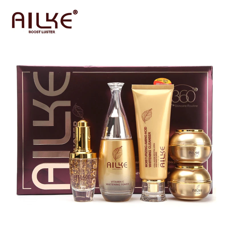 AILKE 24K Collagen Facial Whitening Set, Reduce Black Spots, Freckles, Brightening, Moisturizing Beauty Set For All Skin Types - BlissFully