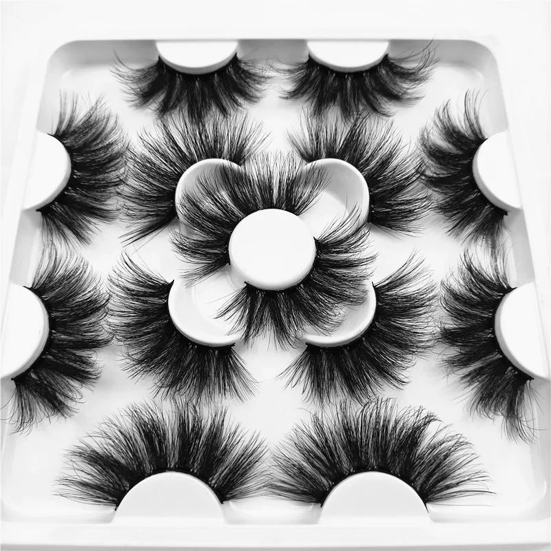 7 pairs of 25mm mink eyelashes in bulk, Russian fluffy natural false eyelashes, 8 pairs of 3D natural false eyelashes in bulk