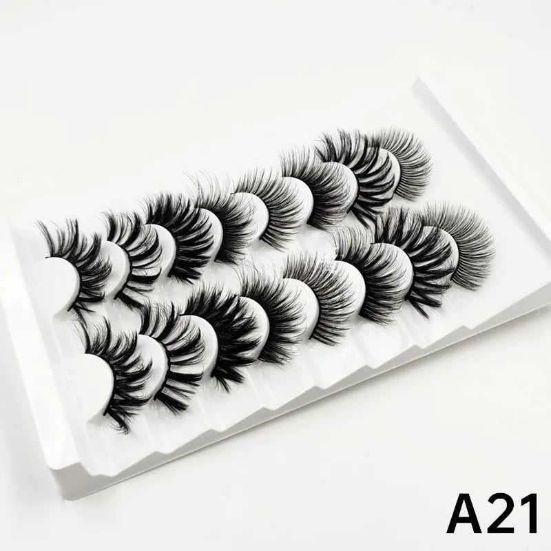 7 pairs of 25mm mink eyelashes in bulk, Russian fluffy natural false eyelashes, 8 pairs of 3D natural false eyelashes in bulk