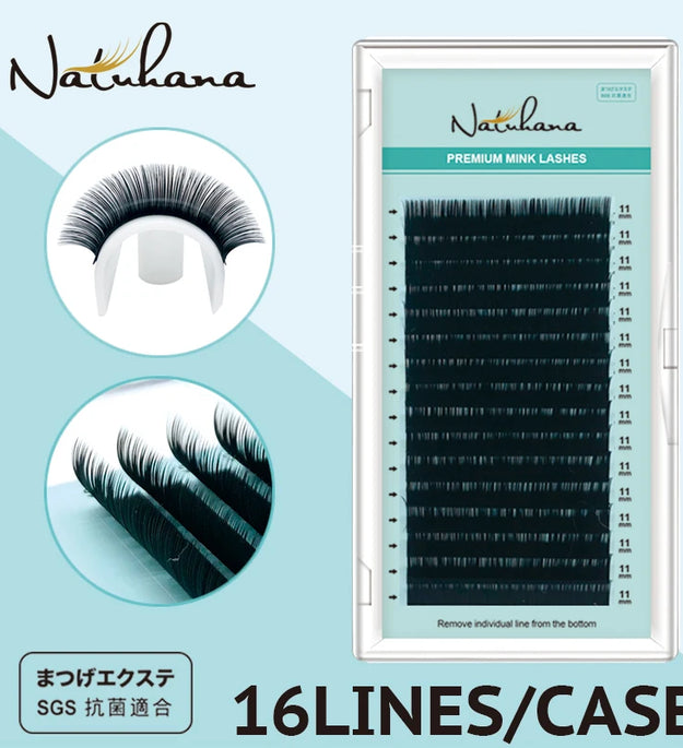 NATUHANA Korea PBT 16Rows B C D Curl Eyelash Extension False Individual Lashes Hand Made Faux Mink Eyelashes for Extensions