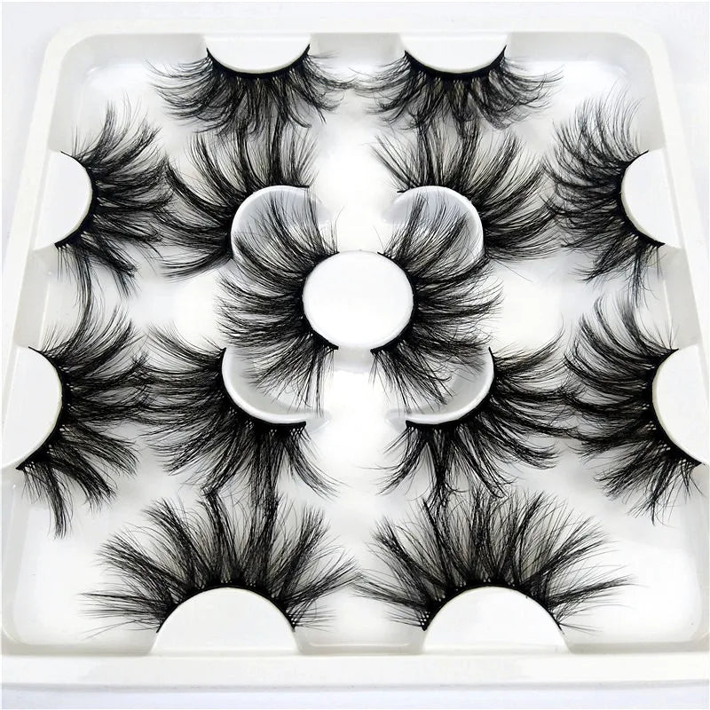 7 pairs of 25mm mink eyelashes in bulk, Russian fluffy natural false eyelashes, 8 pairs of 3D natural false eyelashes in bulk