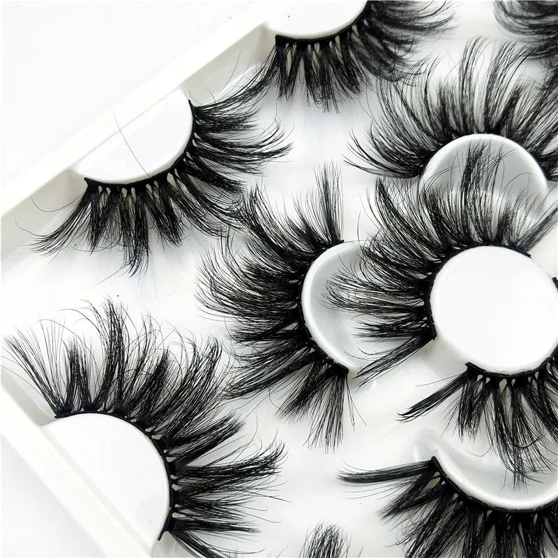 7 pairs of 25mm mink eyelashes in bulk, Russian fluffy natural false eyelashes, 8 pairs of 3D natural false eyelashes in bulk