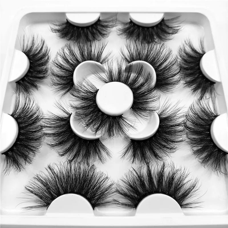7 pairs of 25mm mink eyelashes in bulk, Russian fluffy natural false eyelashes, 8 pairs of 3D natural false eyelashes in bulk