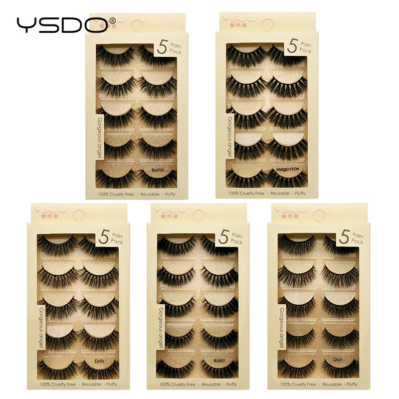 YSDO 3/5 Pairs 3D Mink False EyeLashes Winged Lashes Thick EyeLashes Makeup Fake EyeLashes Volume Lash Dramatic Mink EyeLashes