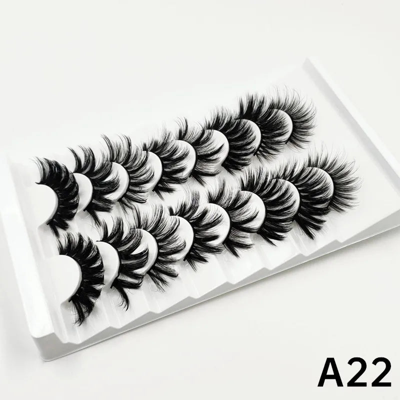 7 pairs of 25mm mink eyelashes in bulk, Russian fluffy natural false eyelashes, 8 pairs of 3D natural false eyelashes in bulk