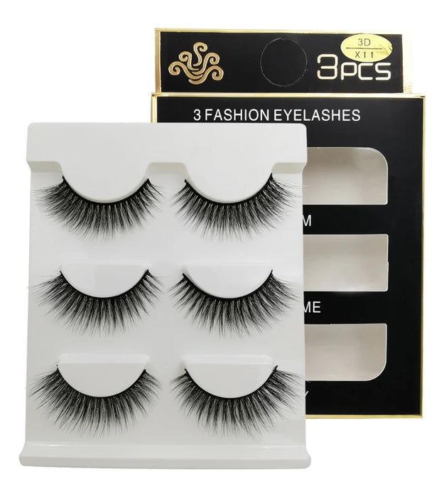 New 3 pairs natural false eyelashes fake lashes long makeup 3d mink lashes extension eyelash mink eyelashes for beauty #X11