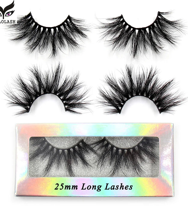 AMAOLASH 25mm Lashes 3D Mink Eyelashes Fluffy Dramatic Eyelashes Natural Long False Eyelashes Lightweight Crisscross Mink Lashes