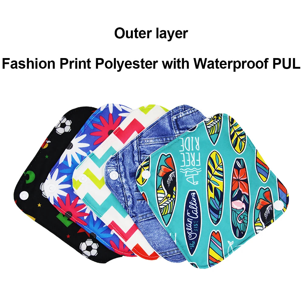 10PCS Reusable Menstrual Pads Soft Bamboo Cotton Sanitary Towels Washable PUL Fabric Panty Liner for Women with 1 Storage Bag