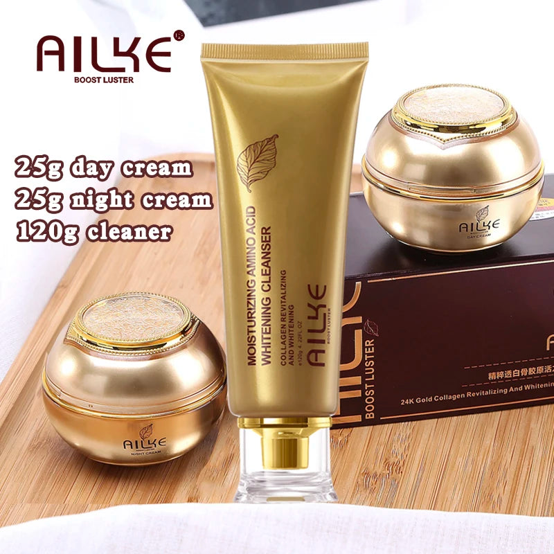 AILKE 24K Collagen Facial Whitening Set, Reduce Black Spots, Freckles, Brightening, Moisturizing Beauty Set For All Skin Types - BlissFully