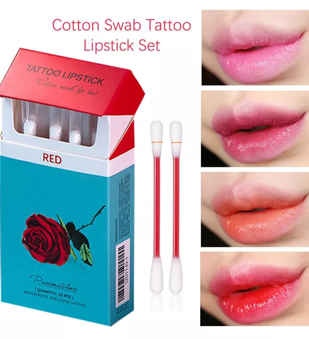 20pcs Cigarette Cotton Swab Lipstick Tattoo Lipstick Non-Stick Long-Lasting Waterproof and Kiss-proof Lip Durable Lip Stain Set