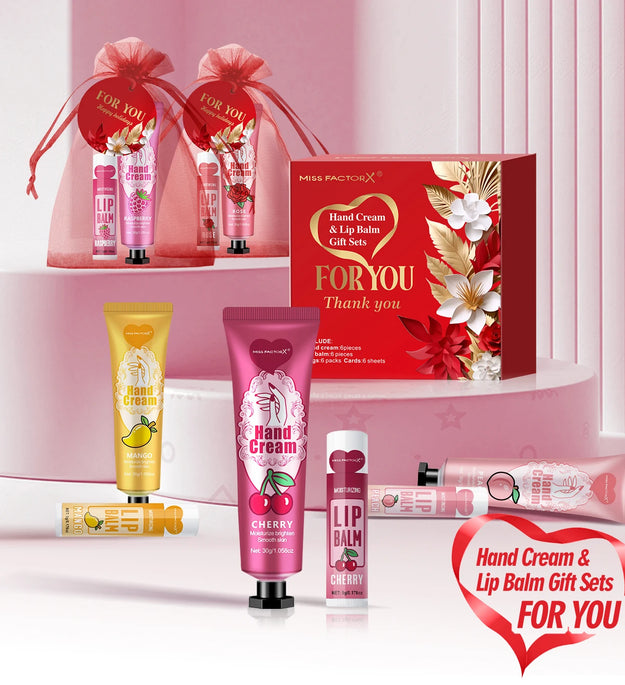 24PCS/box lip balm in bulk, hand cream in bulk thank you card and red gauze bag, wedding gift to guests, Christmas and New Year