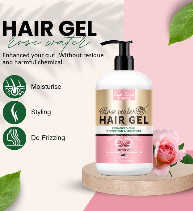 GOIPLE Natural Rose Water Hair Gel Enhance Curl Defining Cream Moisture Smooth Control Flyaways Shaping Styling Curly Products