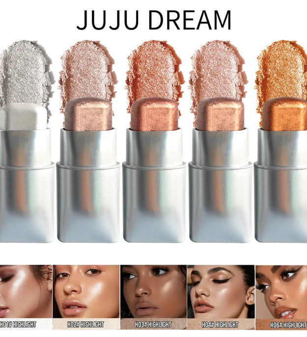 Glowy Highlighter Stick – Shimmer Finish, Waterproof, Long-Lasting, Easy Blend, Multi-Look, Face & Eye Contour, Skin-Friendly